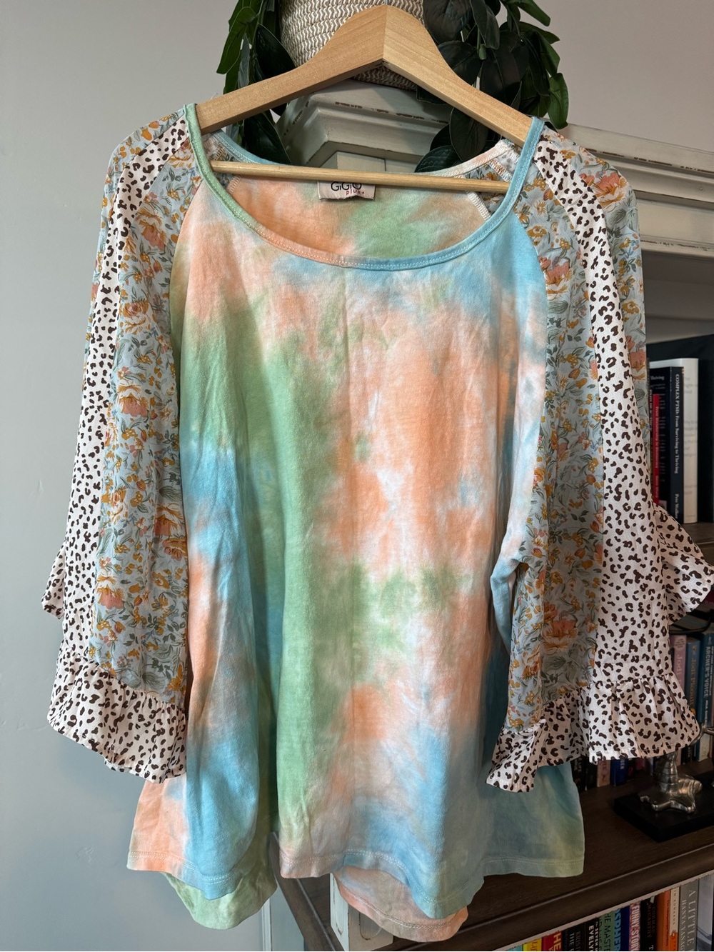 Pastel Tie-Dye & Floral Mixed-Print Women's Top